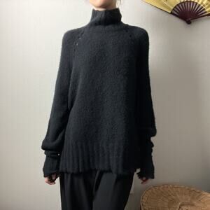 autumn cashmere black pure cashmere minimalist turtleneck relaxed sweater